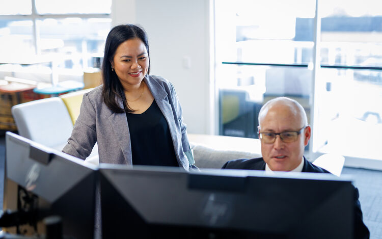 Discussing working in front of a computer